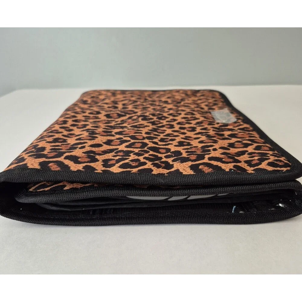 PreZerve Black Brown Cheetah Print Tri Fold Travel Jewelry Organizer Bag